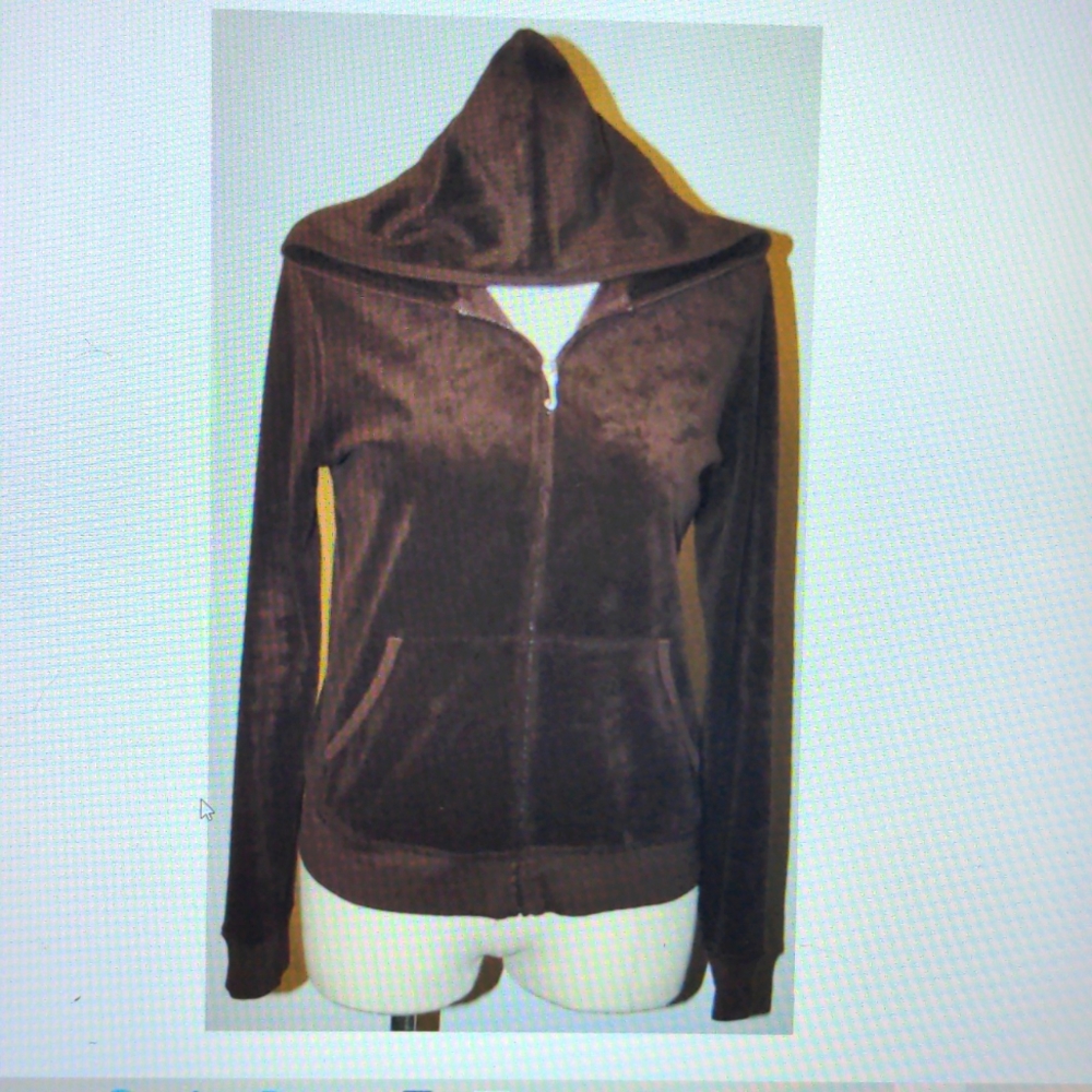Juicy Couture tracksuit top hoodie zip up jacket brown Terry cloth XL